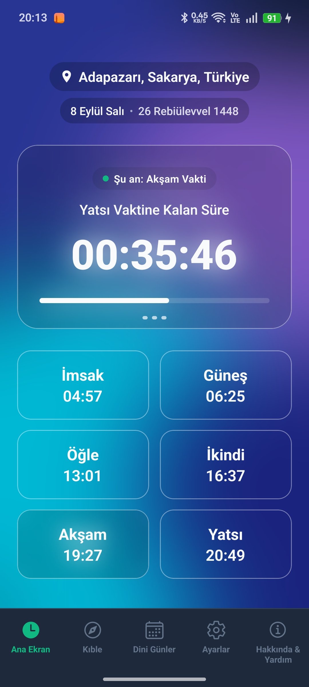 Ezan Vakti Yatsı Ekranı